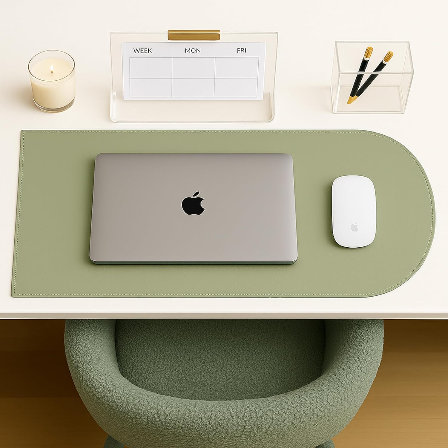 Orelle Arch Sage Green Desk Mat | Vegan Leather Desk Mat for Keyboard and Mouse, Laptop, Makeup Vanity | Computer Desk Pad Mat | Office Desk Cover Mat | Desk Blotter Mat | 30 x 15” | Sage Green