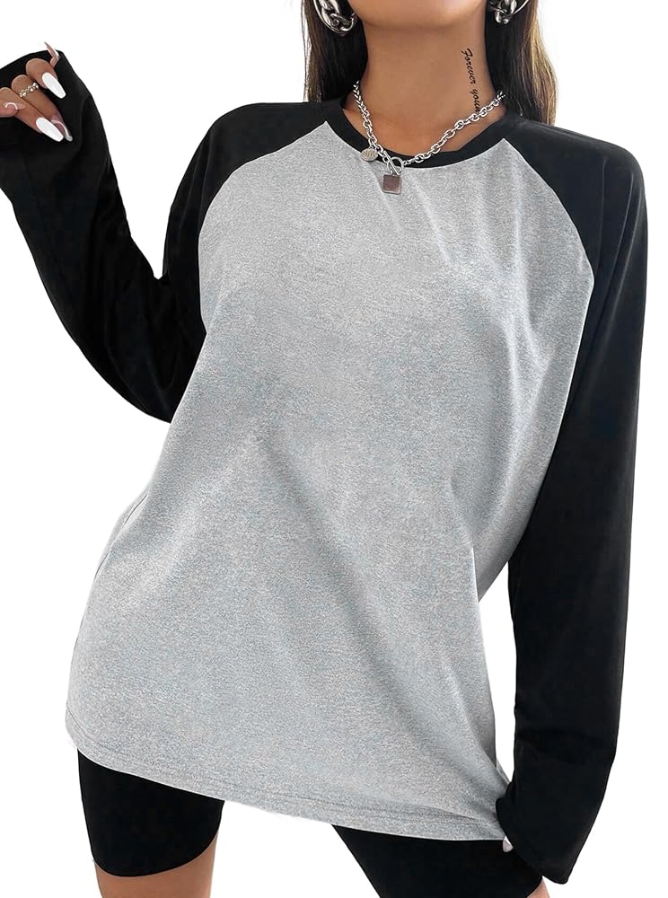 トップス Raglan Long Sleeved t shirt Remidoo Women Raglan Shirts Long Sleeve Oversized T Shirt