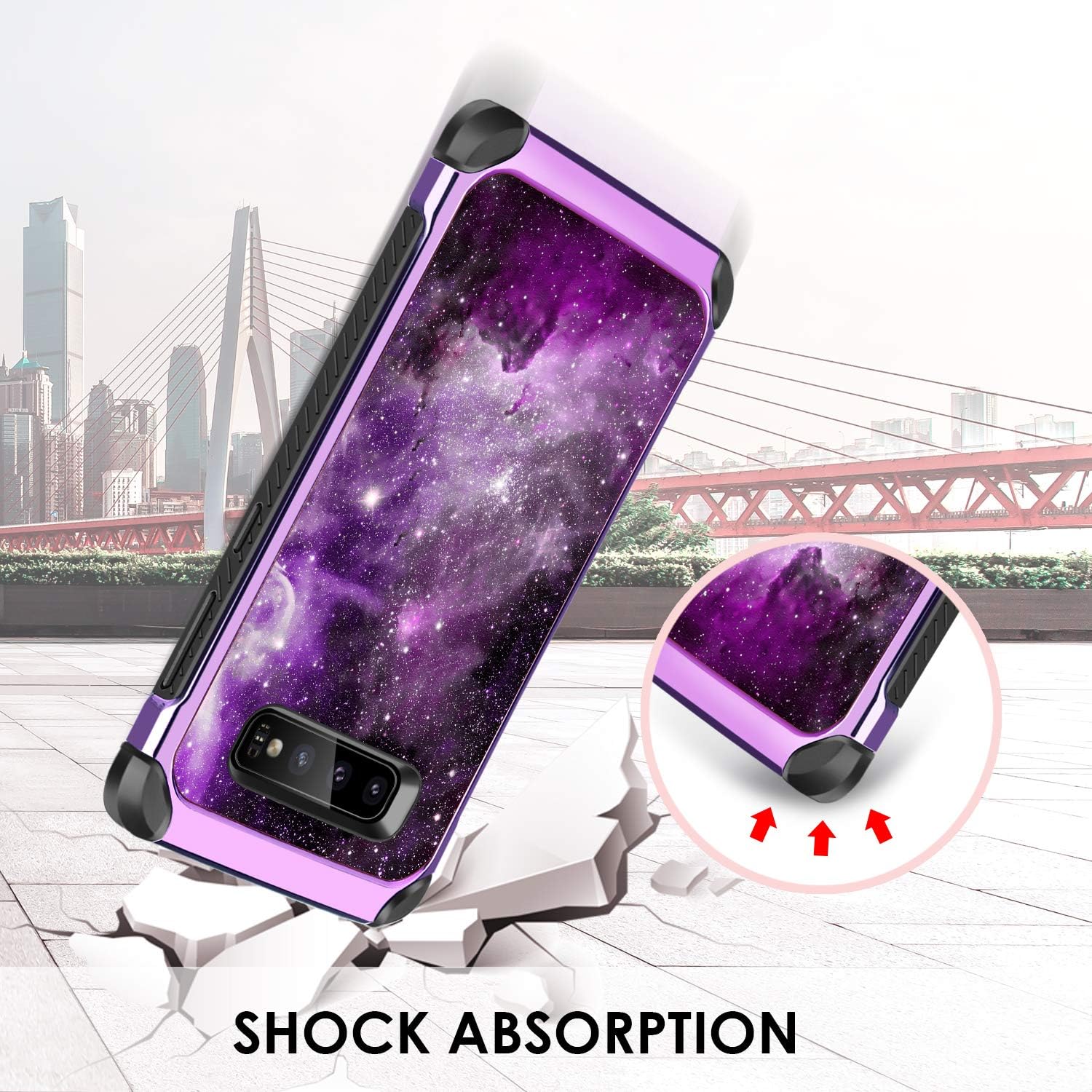 Galaxy S10 Plus Case, BENTOBEN 2 in 1 Slim Rugged Soft Bumper Hard Cover Hybrid Cool Nebula Space Pattern Design Shockproof Women Girls Protective Phone Cases for Samsung Galaxy S10+ Plus Purple/Black