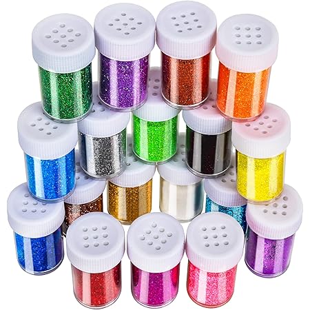 LEOBRO 18 Pack Glitter, Resin Glitter Shake Jar, Fine Glitter, Multi Assorted Set Extra Fine Glitter for Resin Nail Art Crafts Tumbler Scrapbook Jewelry Making, 15g/ Bottle, Total 270g