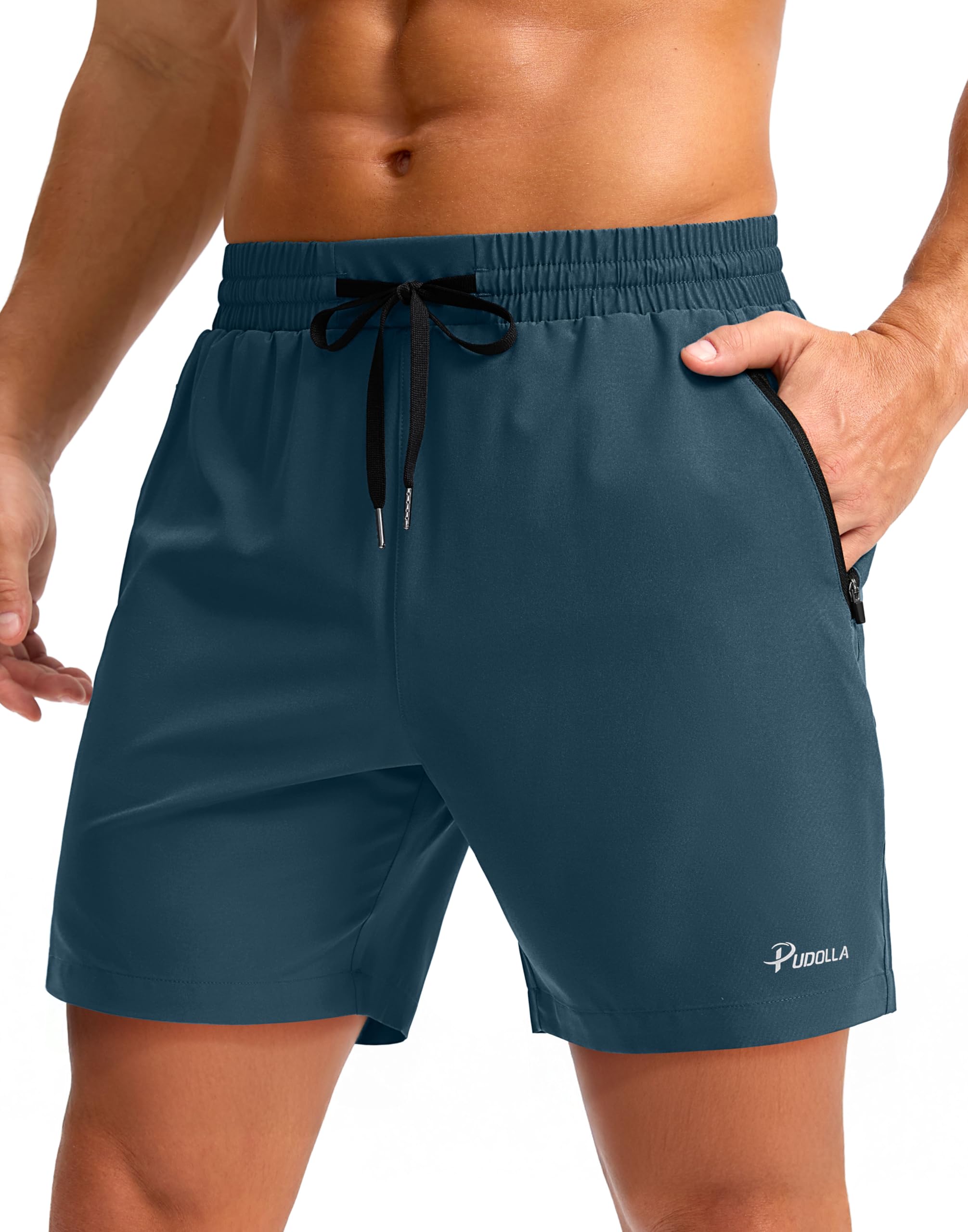 Pudolla Mens Running Gym Shorts with Zipper Pockets 5 7 Lightweight Quick Dry Running Workout Athletic Short