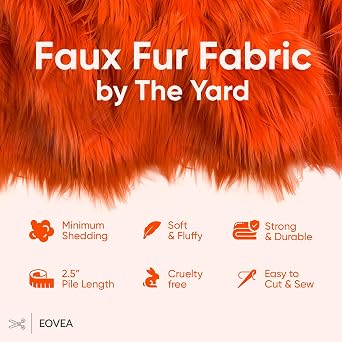 EOVEA シャギー フェイクファー ファブリック by The Yard – 幅60インチ | ソフトファーのようなフラシ天生地 | ロングパイル | ふわふわクラフト フェイクファー DIY コスプレ コスチューム 裁縫 アパレル 装飾用 オレンジ、ハーフヤード