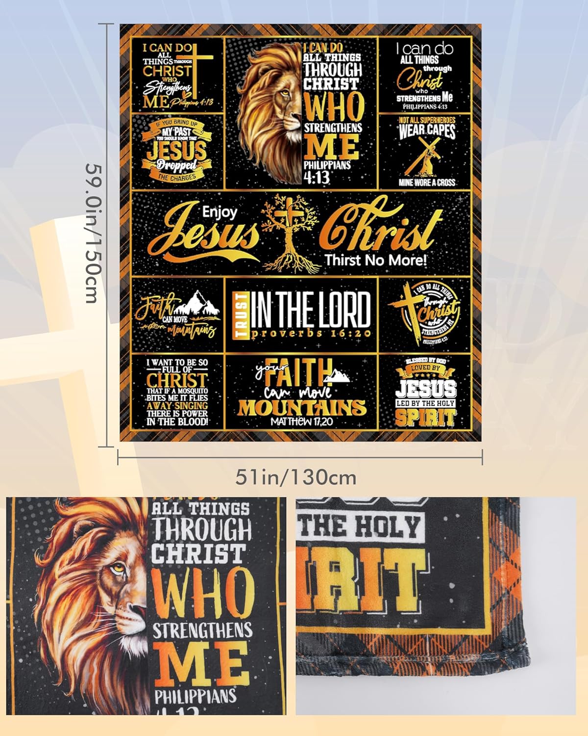 Bozidol Christian Gifts for Men Blanket 50"X60", Philippians 4:13 Christ Jesus Bible Verse Throw Blanket, Religious Inspirational Encouragement Birthday Gifts for Dad Husband Sons Pastor - Image 3