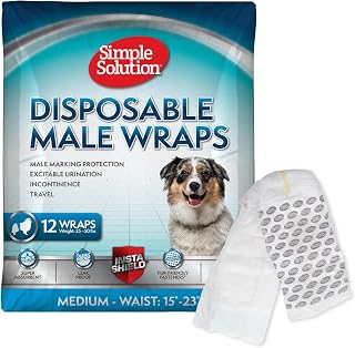 Simple Solution Disposable Male Wraps, Absorbent Leak Proof Belly Bands for Dogs, Incontinence Aid, Puppy Training, Marking Control, and Travel Protection, Medium Dogs, 15–23 Inch Waist, 30 Count