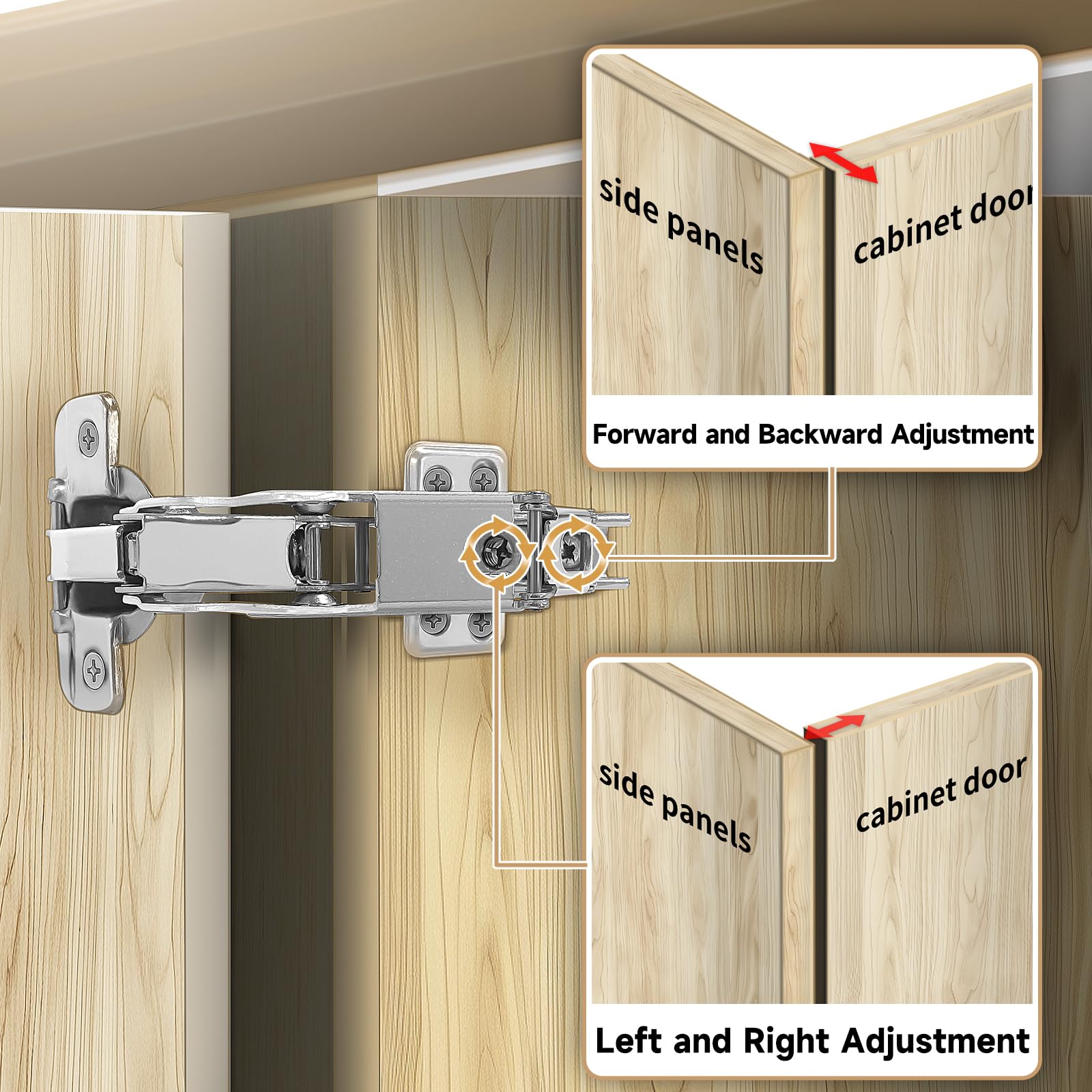 AOLISHENG 175 Degree Inset Cabinet Hinges Soft Close, 35mm Kitchen Cupboard Door Hinges, 1 Pair, Silver, 175°/Inset (1 Pair) - Image 4
