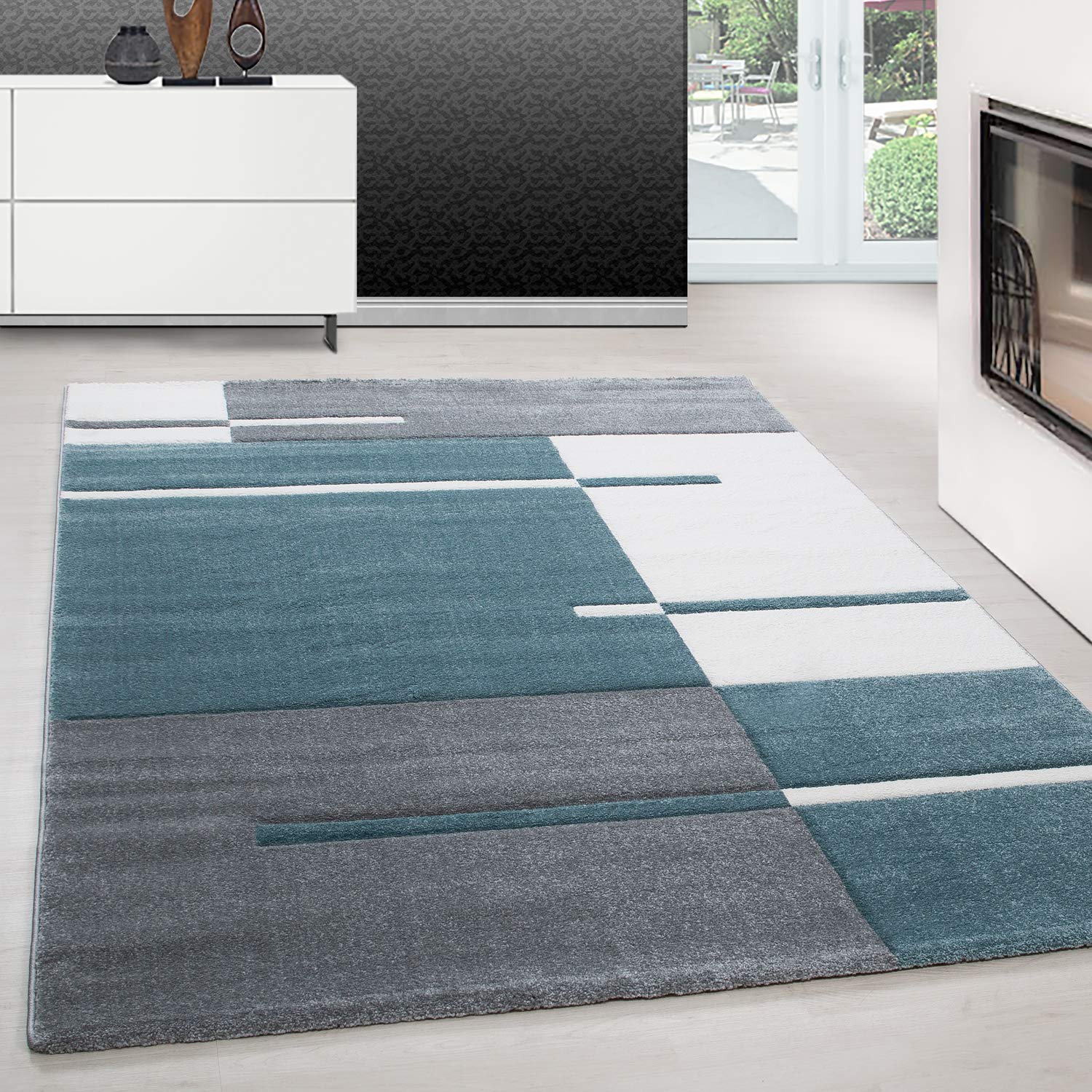 Teppium Tappeto per Soggiorno 200x300 (200 x 290 cm) Blu- Design Moderno Rettangolare Tappeto a Pelo Corto per Cucina, Sala da Pranzo e Camera da Letto, Extra Morbido e Facile da Pulire