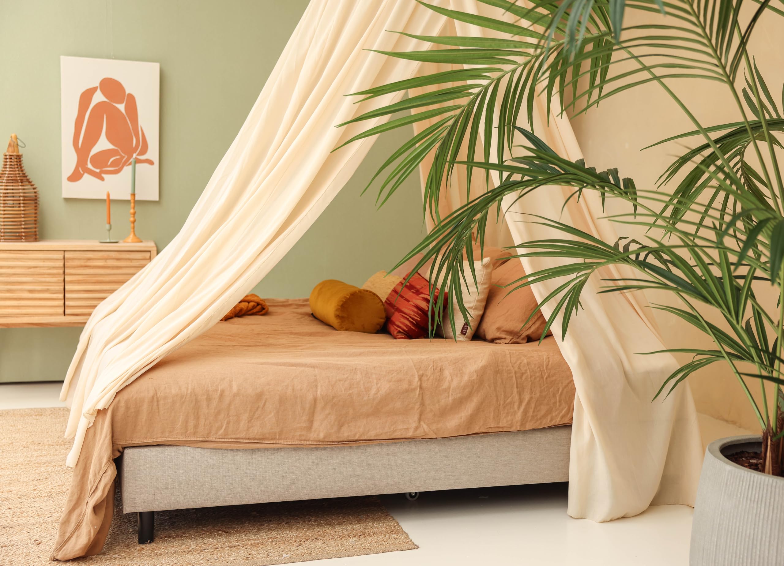Cremebeiger Betthimmel für Doppelbett | Runder Moskitonetz Größen | Baldachin Bett für Teenagern & Erwachsenen | Himmelbett für Schlafzimmer