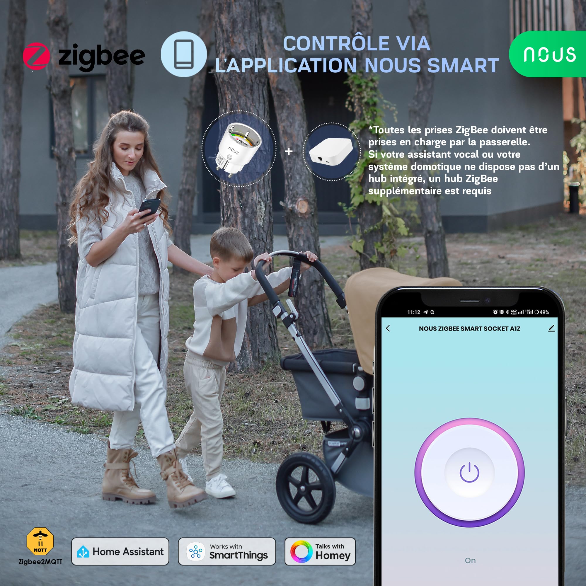 A1Z Prise Connectée ZigBee avec Surveillance Énergétique, 10A, Contrôle à Distance, Commande Vocale, Programmation & Minuterie, Compatible avec Alexa, Google Home, ZigBee Hub Requis, Pack de 4