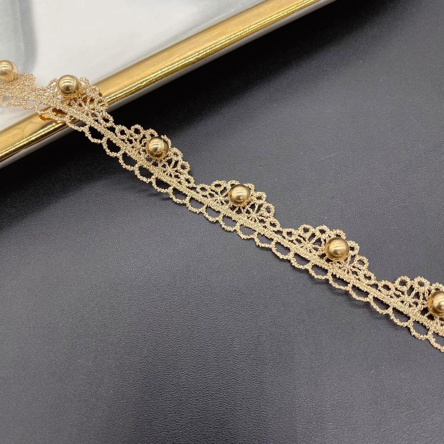 4.8 Yards Gold Pearl Lace Trim Metaillic Venice Lace Trim Gold Embroidery Lace Trim Love Craft Lace for Sewing, Costumes, Gowns, Home Decor (Gold B 2.3cm)