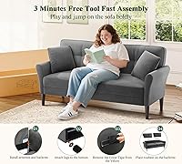 Vista 4 de Sofá biplaza de 69 pulgadas, sofás pequeños de terciopelo para espacios pequeños, sofás de dos plazas con 2 almohadas, sofás de dos plazas de Gris