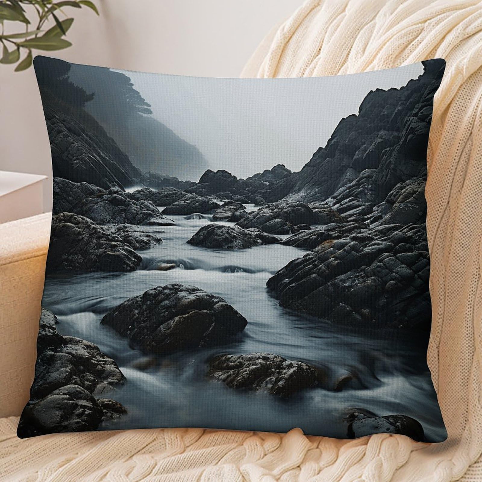 Fekiloot Style Foggy Rocks In Water Pillowcase Pillow Sham Pillow Case