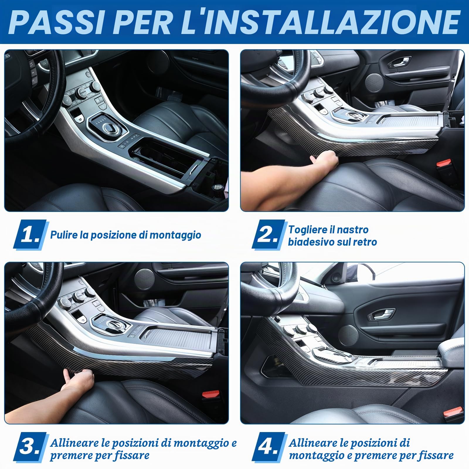 Striscia decorativa laterale per console centrale del cambio, in plastica ABS, per Land Rover Range Rover Evoque 2012-2018 (fibra di carbonio)