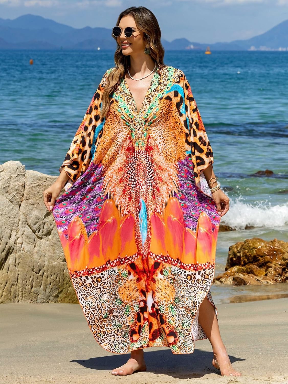 Women 2025 Summer Kaftan Dresses Plus Size Bathing Suit Cover Up Moo Moos Beach Dress for Swimwear Caftan Dress - Image 5