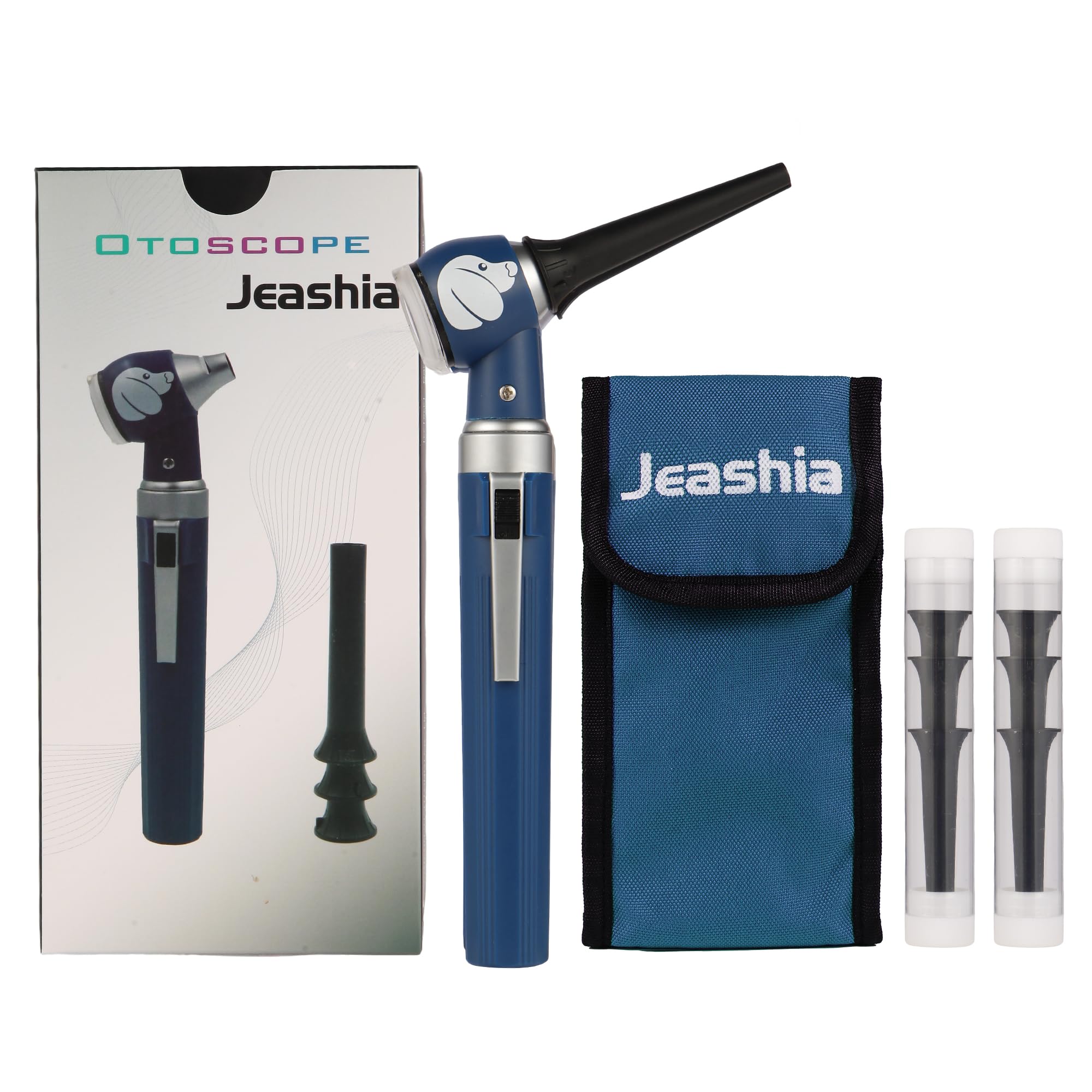 Pocket Veterinary LED Otoscope - Pet Ear Scope with Light for Dogs & Cats, 6 Disposable Tips (4/6/9mm), Portable Ear Infection Detector (Blue)