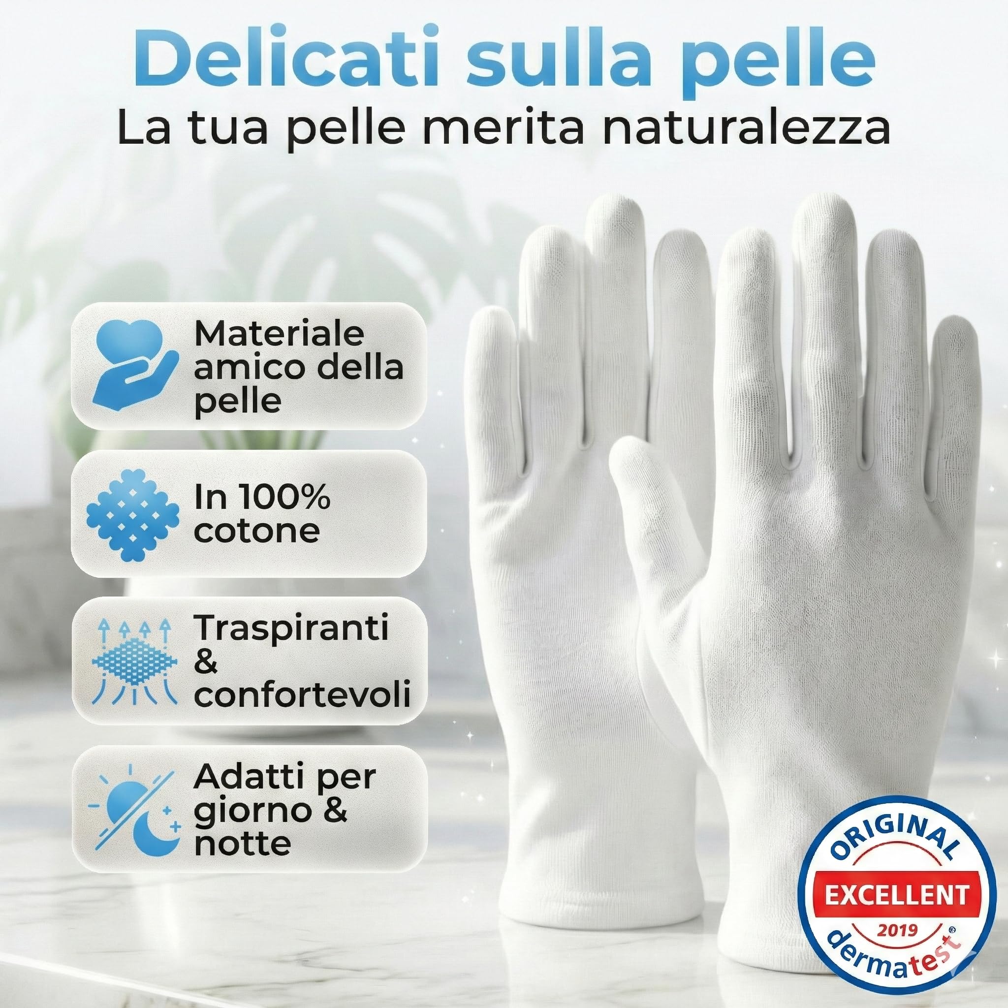 Guanti bianchi in 100% cotone morbido | guanti cosmetici per crema mani, spa, pelle secca | sottili, comodi, riutilizzabili | 3 paia M
