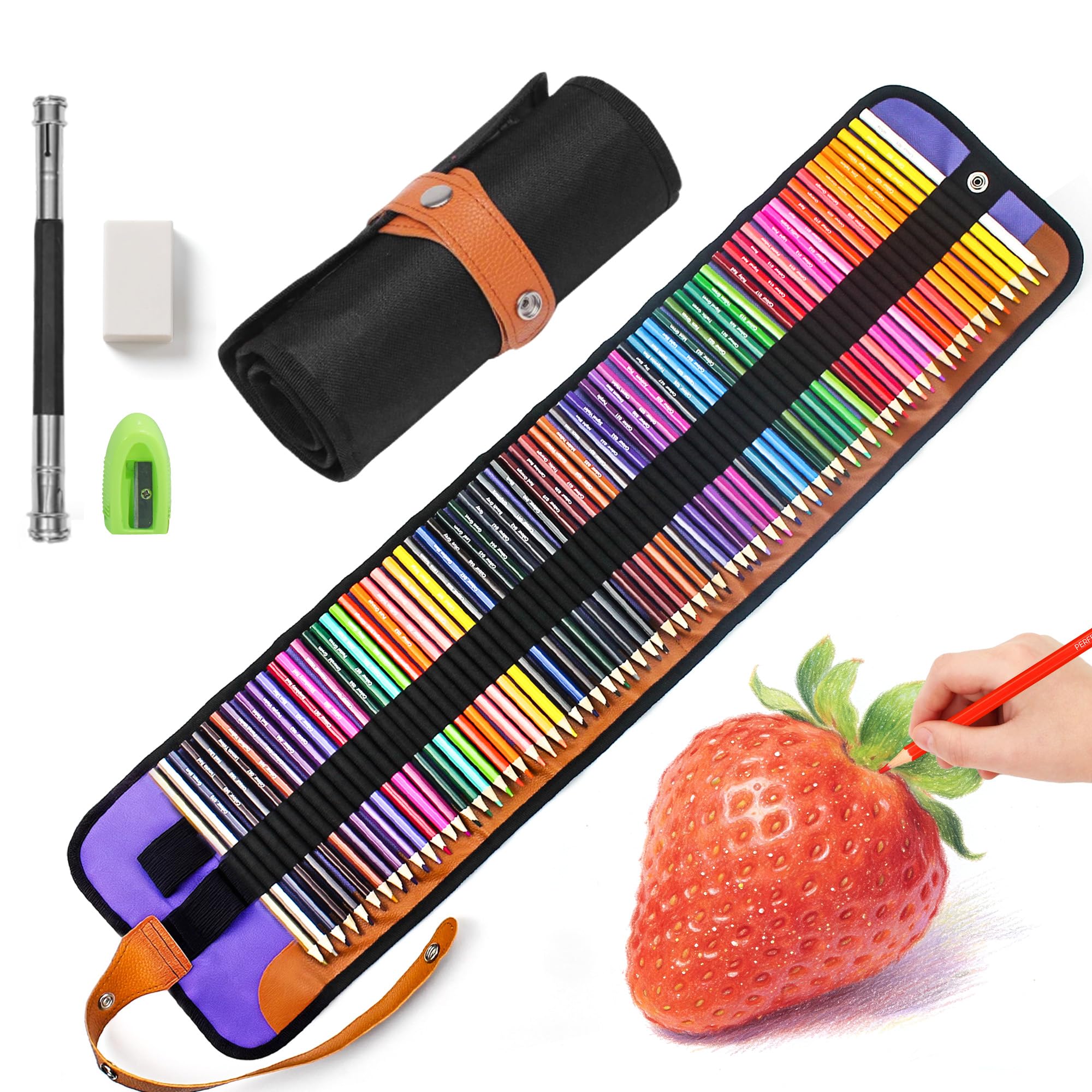 Kebuye Buntstifte Set für Erwachsene - 72 Buntstifte zum Zeichnen, Skizzieren, Schattieren & Malbücher, Künstler Farbstifte Kunstbedarf Geschenk für Anfänger mit Extender, Radiergummi Spitzer