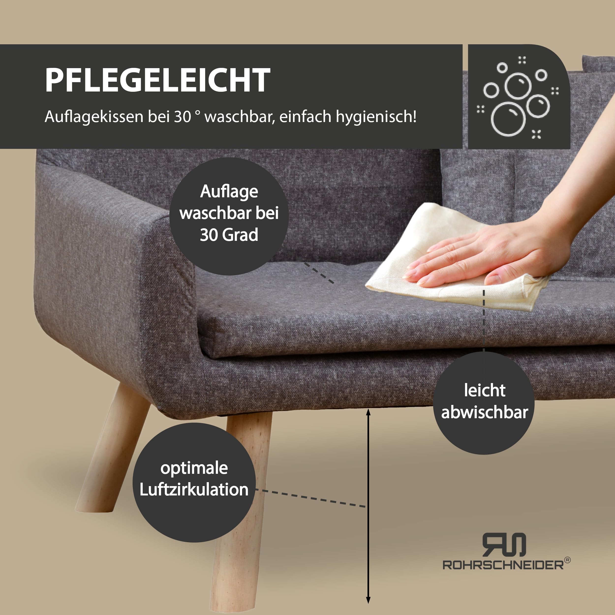 Rohrschneider Hundesofa Chicago - abwaschbar | grau + Gassibeutel
