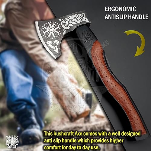 Miniatura 4 de SHINY CRAFTS Hacha vikinga hecha a mano  Hoja nórdica grabada con mango de madera, regalo único para hombres, coleccionistas y entusiastas de la