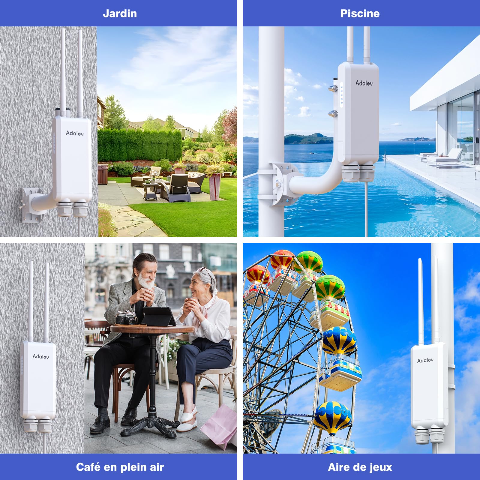 AdaLov Gigabit Point d’Accès sans Fil Extérieur, Point d’Accès WiFi Longue Portée, 1200Mbps Double Bande 2,4/5,8 GHz, Étanche IP66,Répéteur WiFi pour Magasin/Jardin/Garage/École/Camping-Car,48V PoE