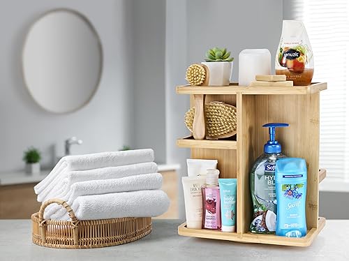 Miniatura 4 de Sorbus Organizador de cosméticos de bambú de 360, carrusel de almacenamiento multifunción para maquillaje, artículos de tocador y más, ideal para