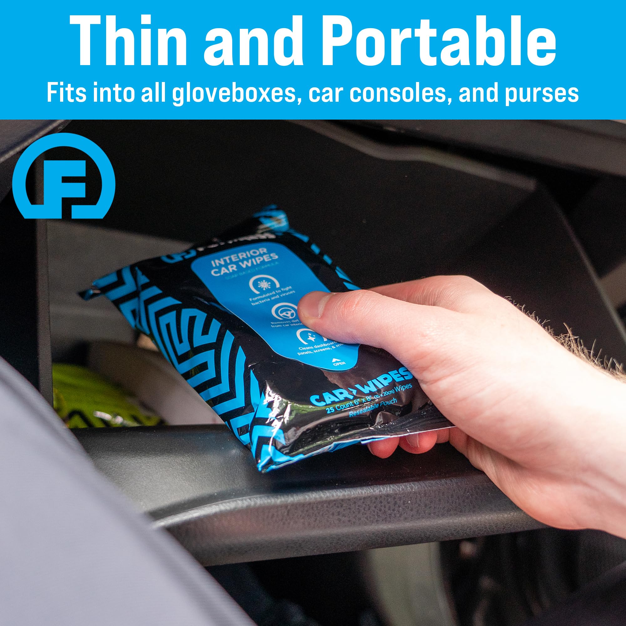 Fortress Toallitas limpiadoras para interiores de coche (25 unidades, paquete de 63), tamaño de viaje | Para salpicadero, asientos, detalles y volante, seguros para la piel, suministros de limpieza de automóviles para interiores