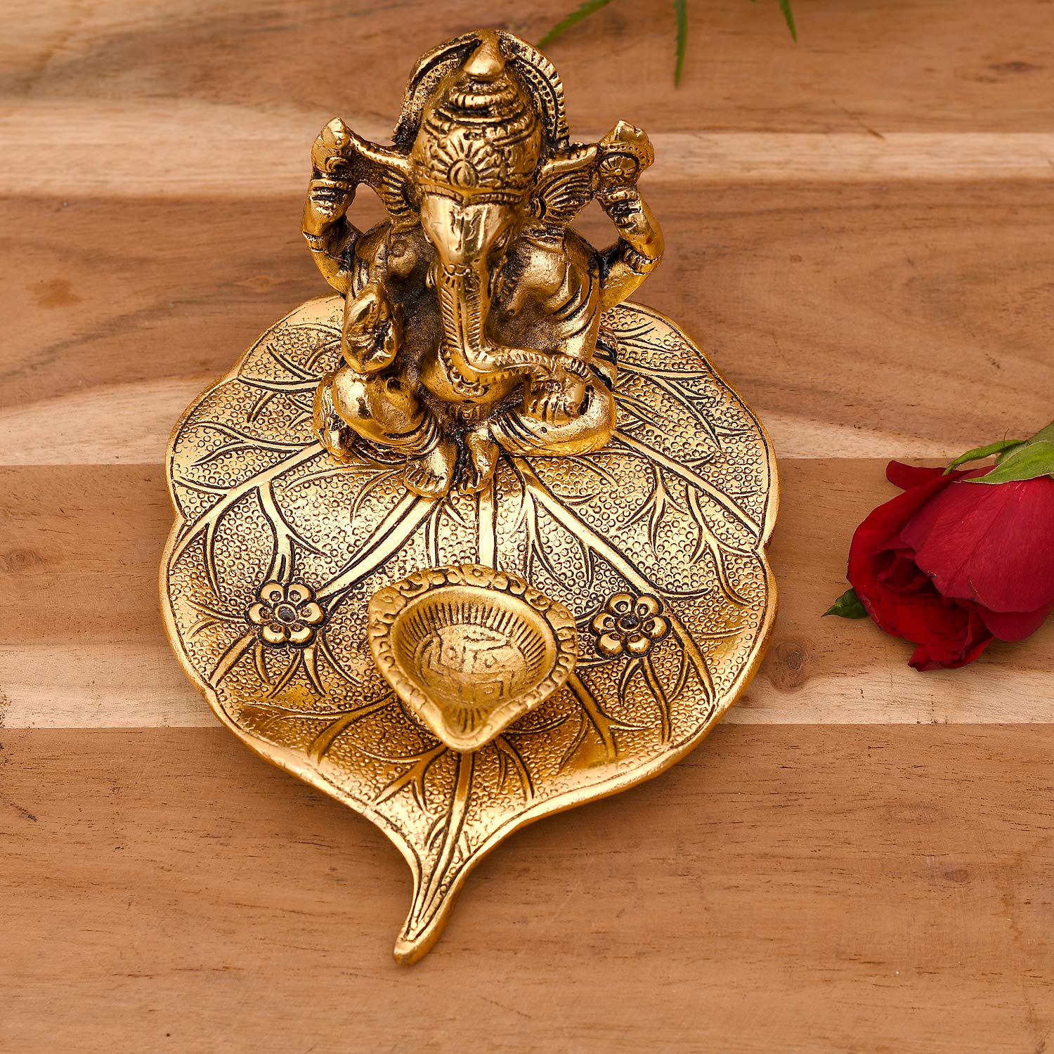 Collectible India Aluminium Ganesh with Diya Idol, Medium, Gold, Paper 4