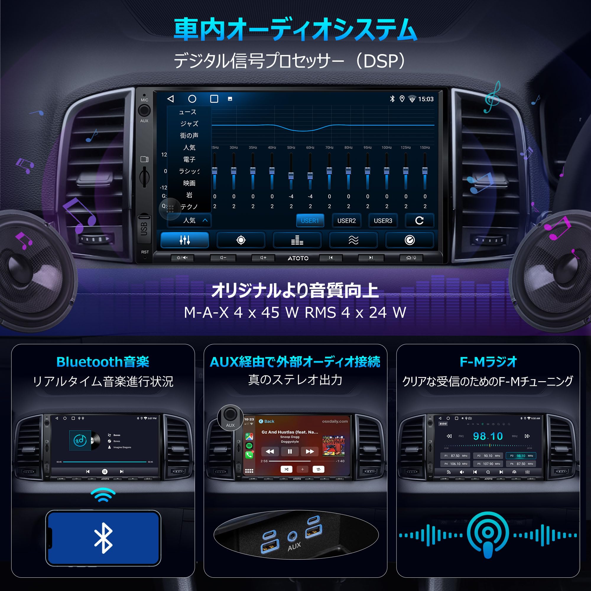 Amazon.co.jp: ATOTOEXCEL A5L 7インチ Androidナビ ダブルDIN 