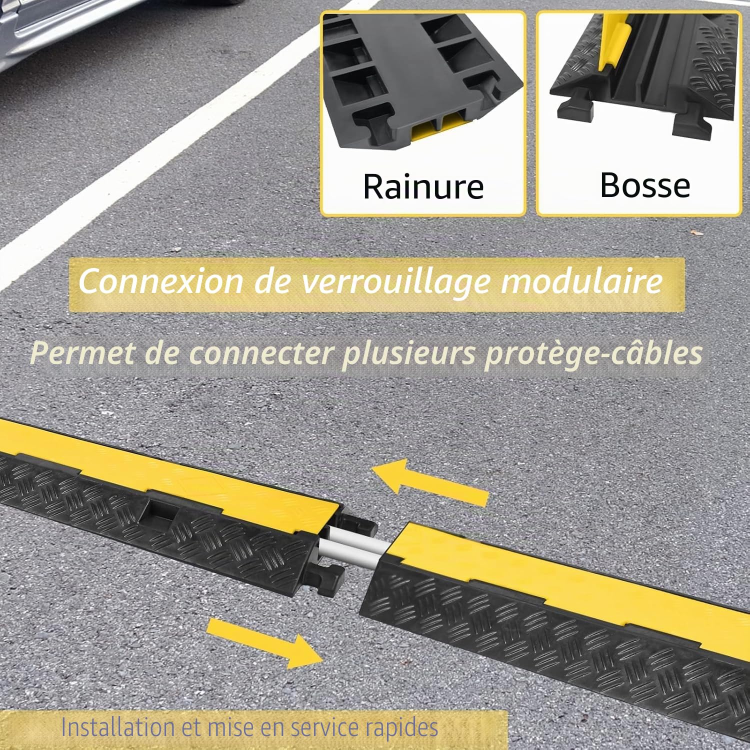 FIVMEN Lot de 2 goulottes de câbles en caoutchouc - 100 x 24 x 5 cm - Protection contre les surcharges pour câbles avec design modulaire - Pour l'extérieur, le bureau, l'atelier, l'entrepôt