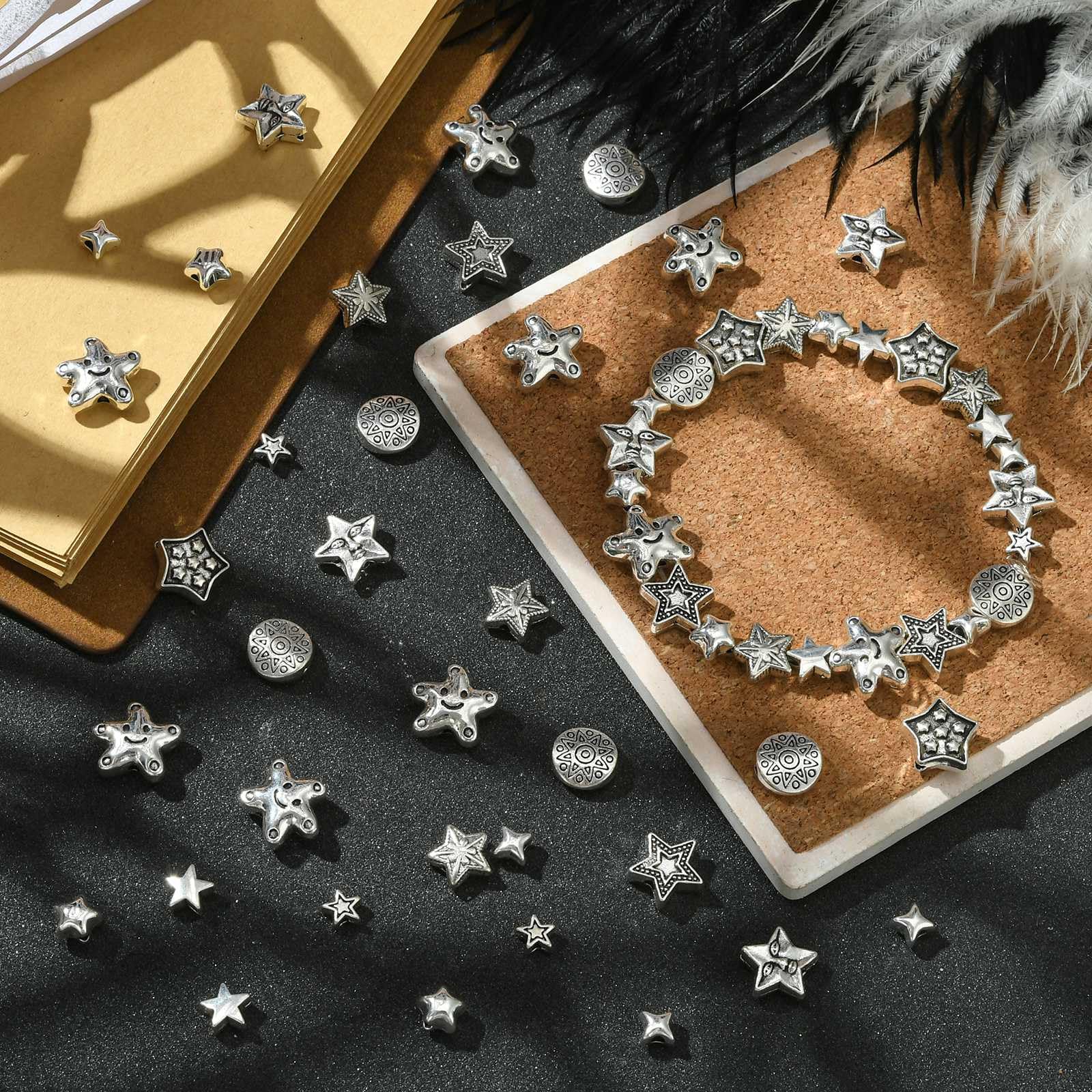 UR URLIFEHALL 100 Pcs 10 Styles Tibetan Silver Star Spacer Beads Retro Star Shaped Beads for Jewellery Making DIY Bracelets Necklaces Crafts - Image 4