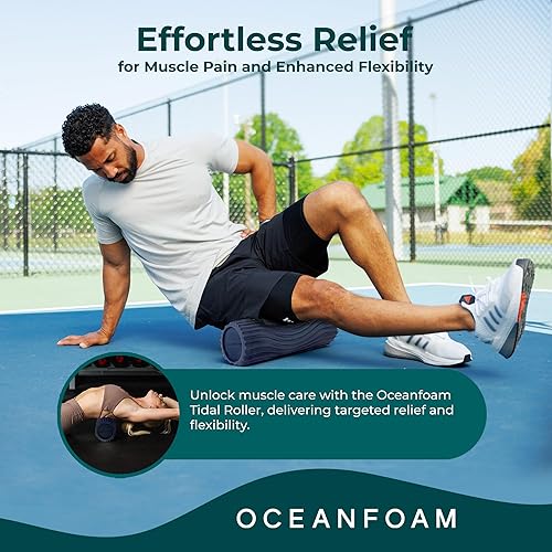 Miniatura 4 de Oceanfoam Tidal Roller - Rodillo de espuma para masaje muscular para dolor de espalda y estiramientos, textura firme y ergonómica de onda ancha,