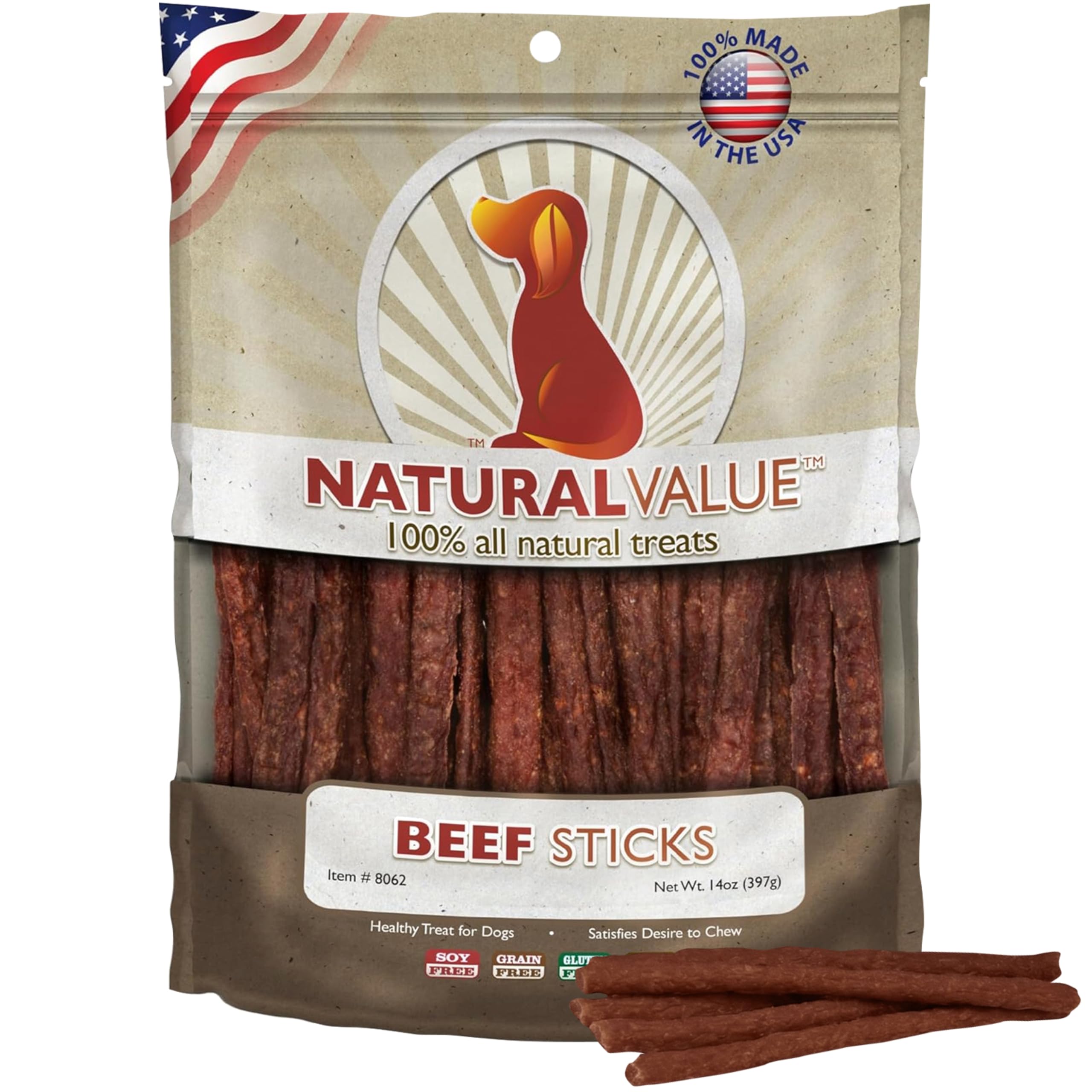 Loving Pets Natural Value Beef Sticks - Soft Jerky Dog Treats for Large & Small Breeds - Healthy Gluten, Wheat, Soy & Grain Free Pet Treats for Dogs