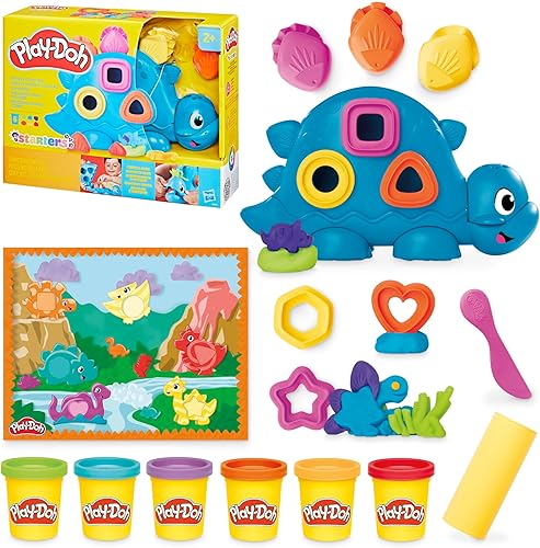 Play-Doh Shapes & Colors - Juego de iniciación de dinosaurios, juguetes sensoriales táctiles para niños, 11 accesorios, regalos de regreso a la