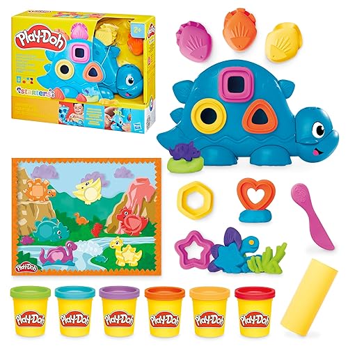 Play-Doh Hasbro, Starter Set Dinosauro Forme e Colori, Arti e Mestieri Creativi per Bambini e Bambine dai 2 Anni in Su, Ottima Idea Regalo di Natale, Include 6 Vasetti di Pasta Modellabile e Accessori