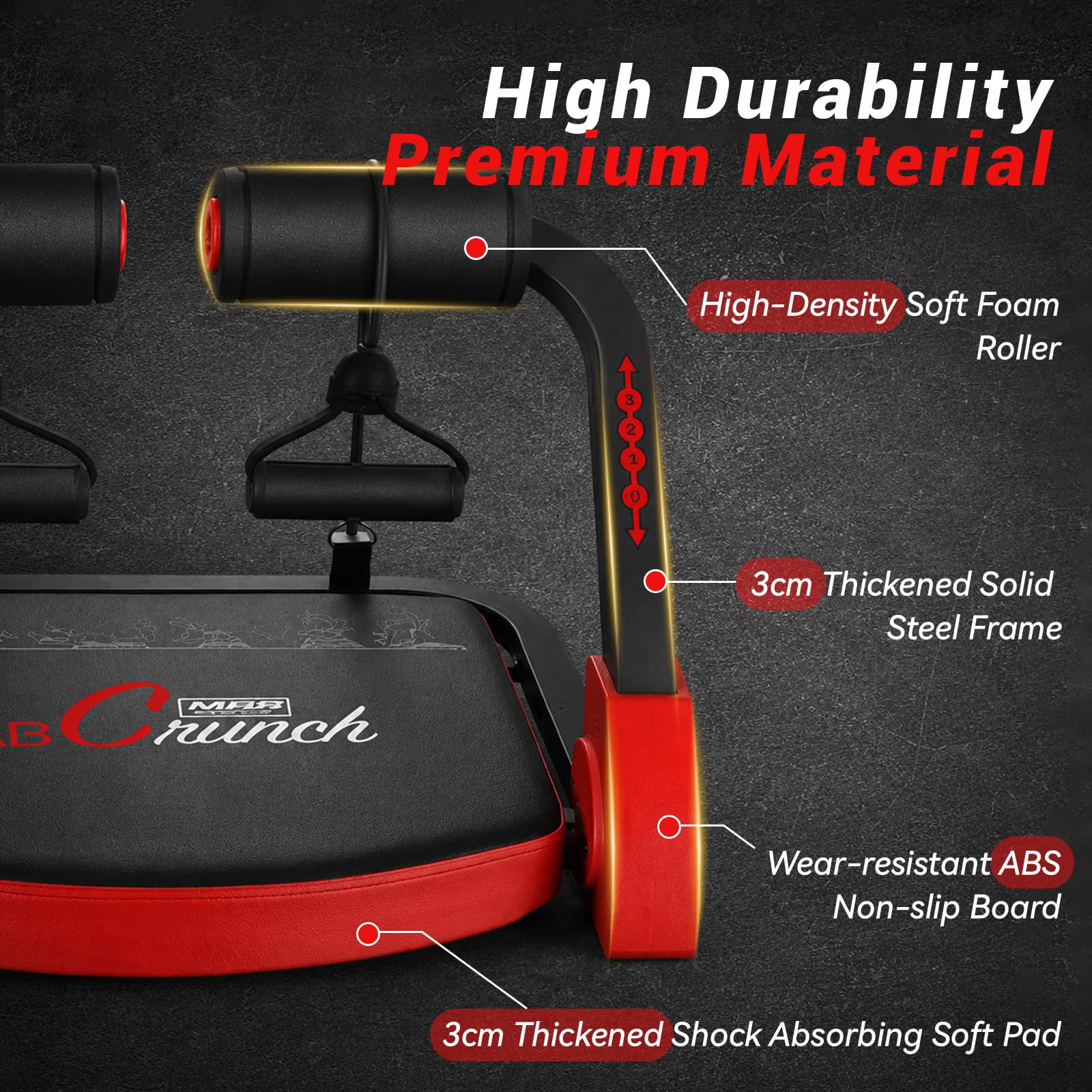 Bauchmuskeltrainer - Klappbarer Bauchtrainer für Zuhause - Bauch Trainingsgerät mit zwei Zugseilen - Abdominal Trainer mit Einstellbarem Widerstand und Automatischem Rückprall für Zuhause