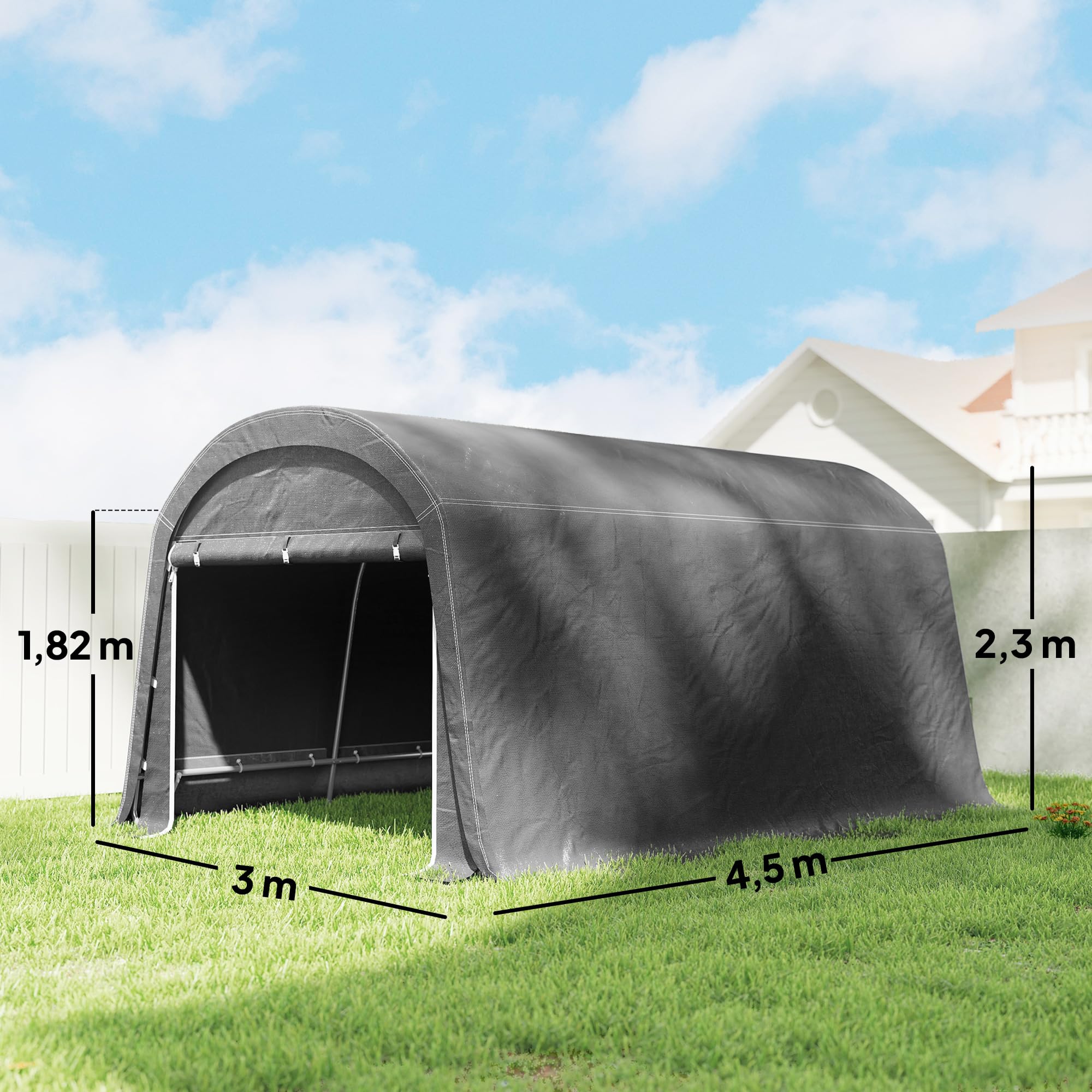 Outsunny Gerätehaus für Fahrräder, wasserdicht Gerätezelt mit Tür, Anti-Staub-Fahrradabdeckung, Unterstand, Foliengerätehaus Fahrradschuppen Fahradgarage für Garten 300x450x230 cm, Dunkelgrau