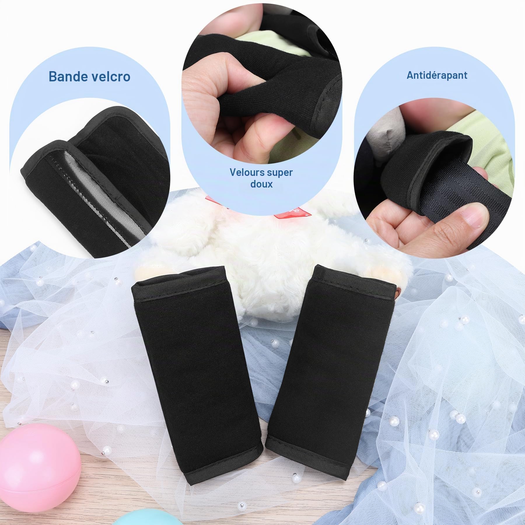 INFANZIA Réducteur de siège universel 2 en 1 avec rembourrage de ceinture, appui-tête pour nacelle, poussette et sièges auto - Noir