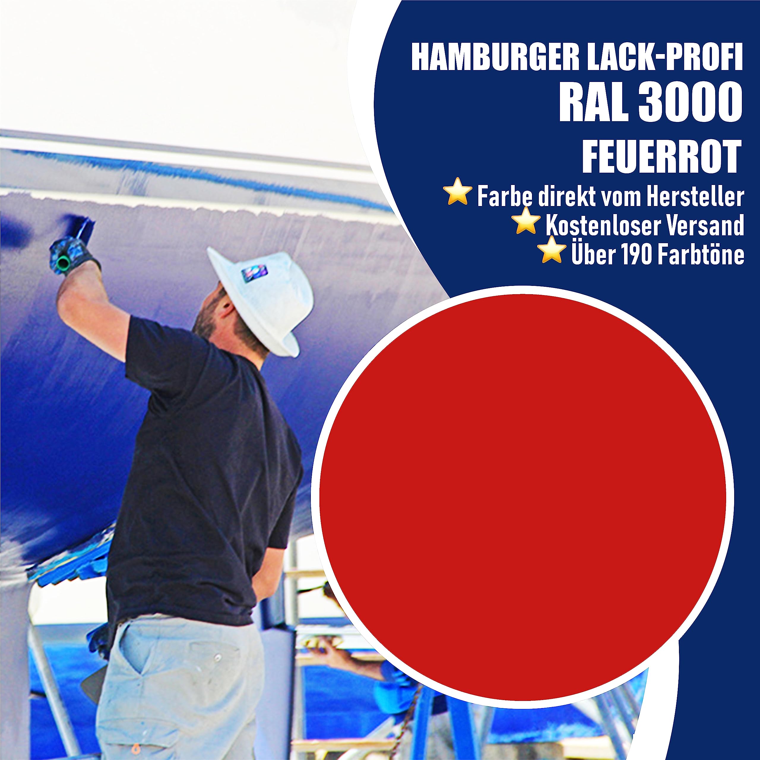 Hamburger Lack-Profi 2K Bootslack GLÄNZEND für GFK, Kunststoff & Polyester Rot Feuerrot RAL 3000 Yachtlack Yachtfarbe Bootsfarbe