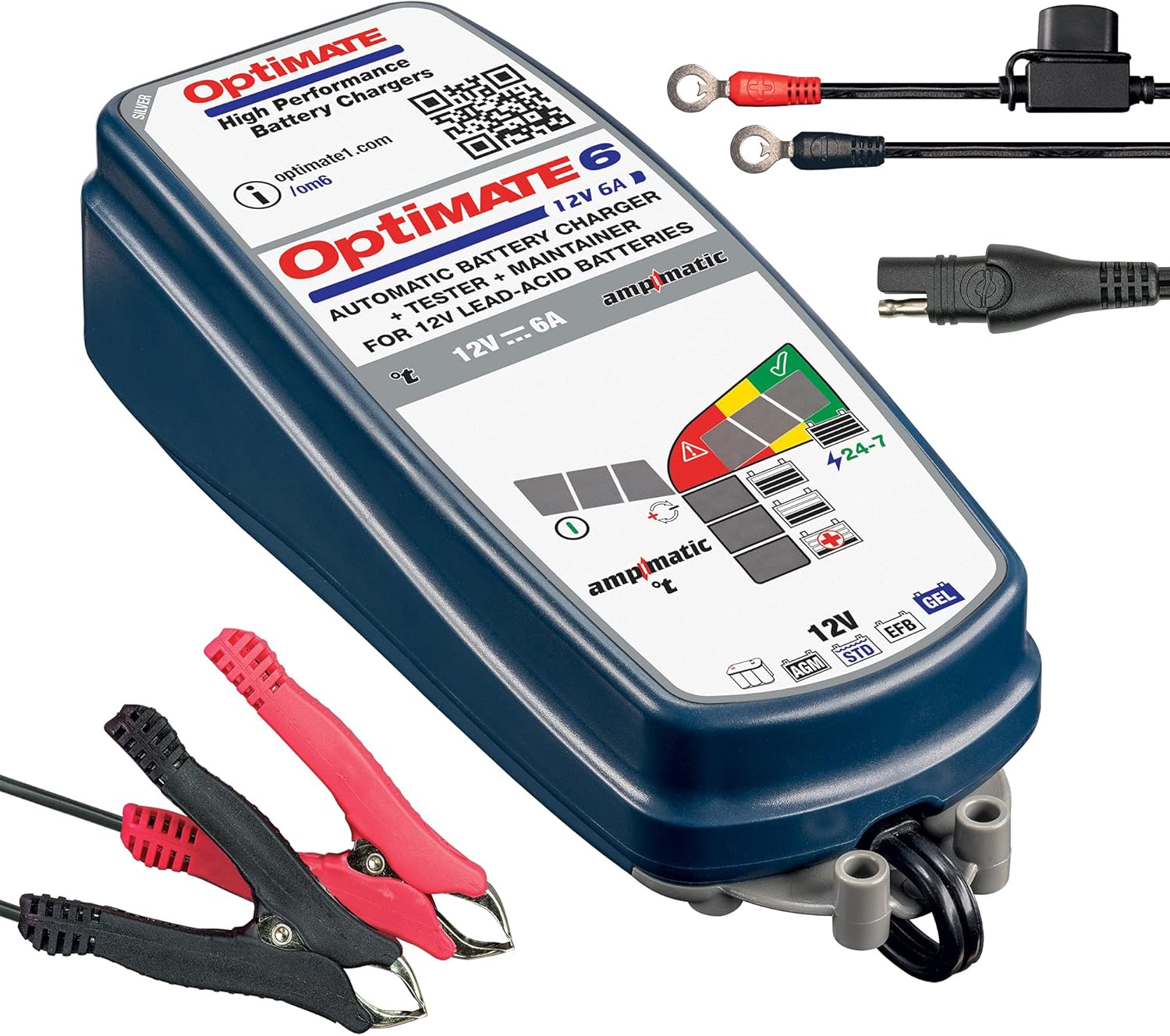 Tecmate Optimate 6 Ampmatic, TM361, Silver Series 9Step 12V 6A