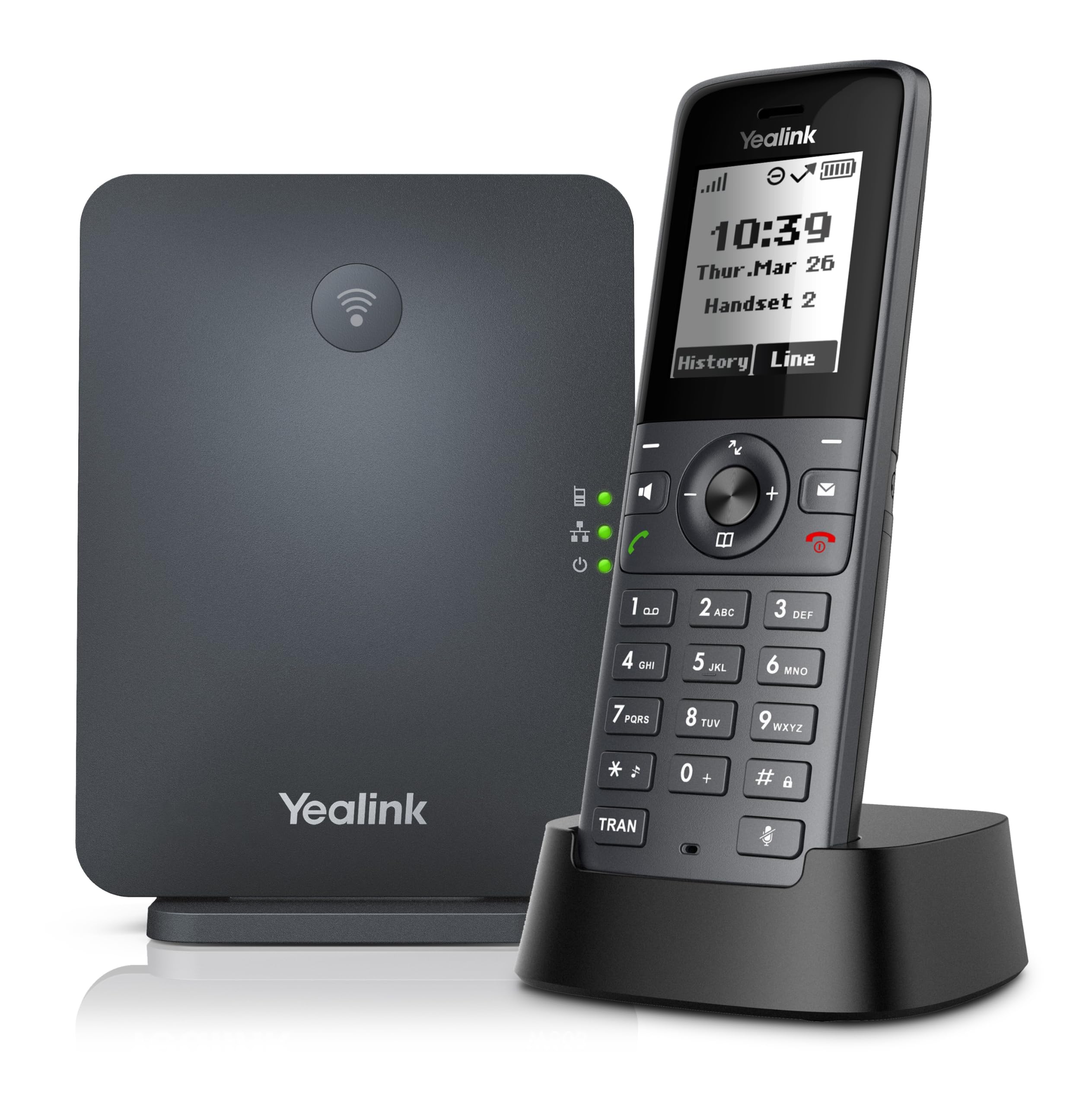 Yealink Bluetooth, Wi-FI 10 comptes SIP Haute Performance 35 Heures de Temps de Conversation Dect Téléphone IP, Taille d'écran 1,8", Noir