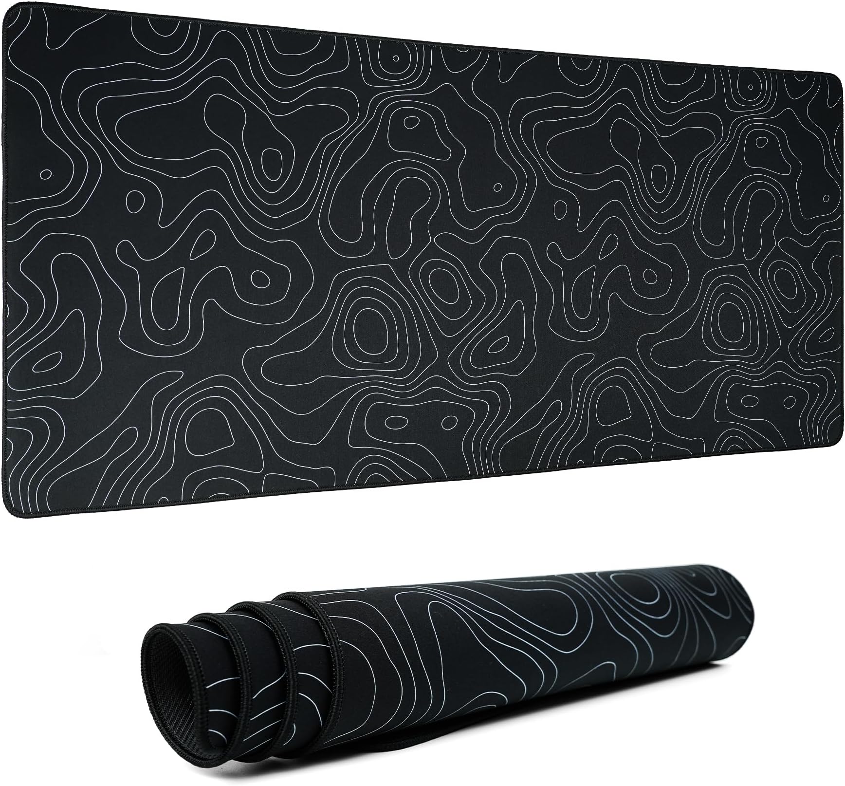 Black XXL Gaming Mousepad,Topographic map Desk mat,Stitched Edges,Waterproof Comfortable Mousepad with Non-Slip Rubber Base for Computer | Laptop | Office & Home | 35.4x15.7in