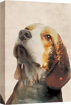 SIGNWIN Canvas Wall Art Wild Dog and Pine Forest Double Exposure Photography Animals Wildlife Digital Art Modern Art Rustic Portrait Edgy for Living Room, Bedroom, Office - 12x18 inches
