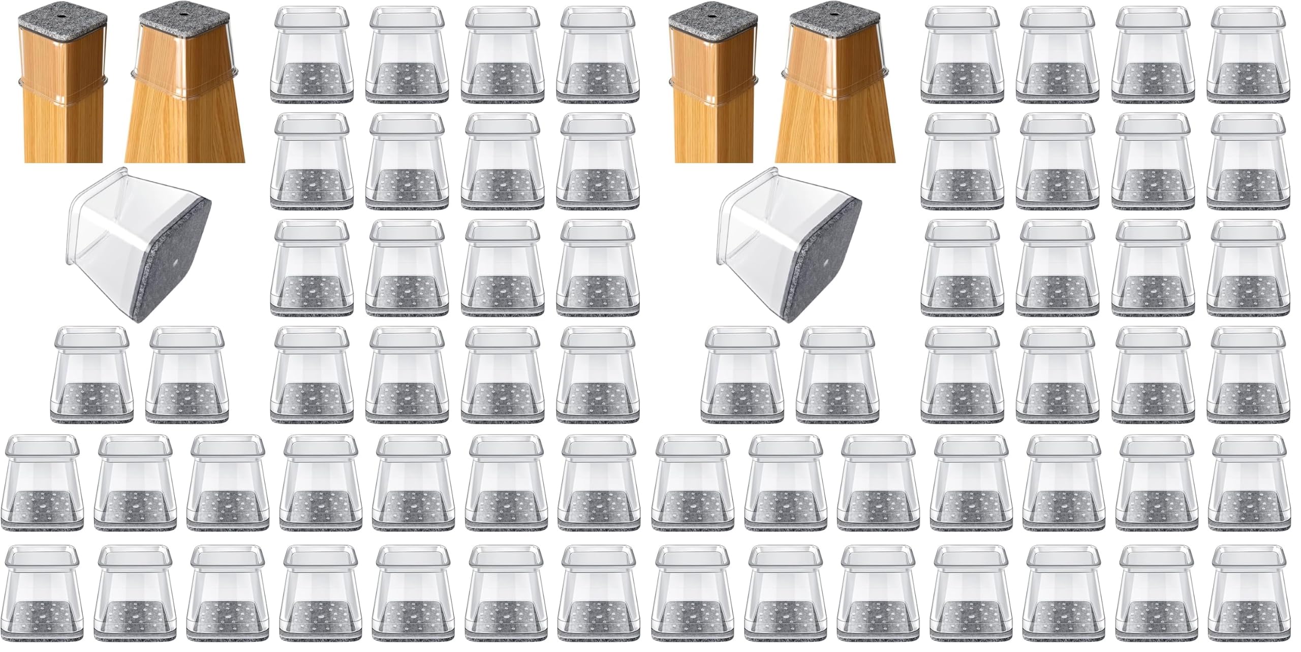 32 Pcs Square Chair Leg Protectors for Hardwood Floors,Felt Furniture Floor Protectors with Silicone Caps, Large Size (Fits Chair Legs with Side Length: 1-1/16'' to 1-5/8'') (Pack of 2)
