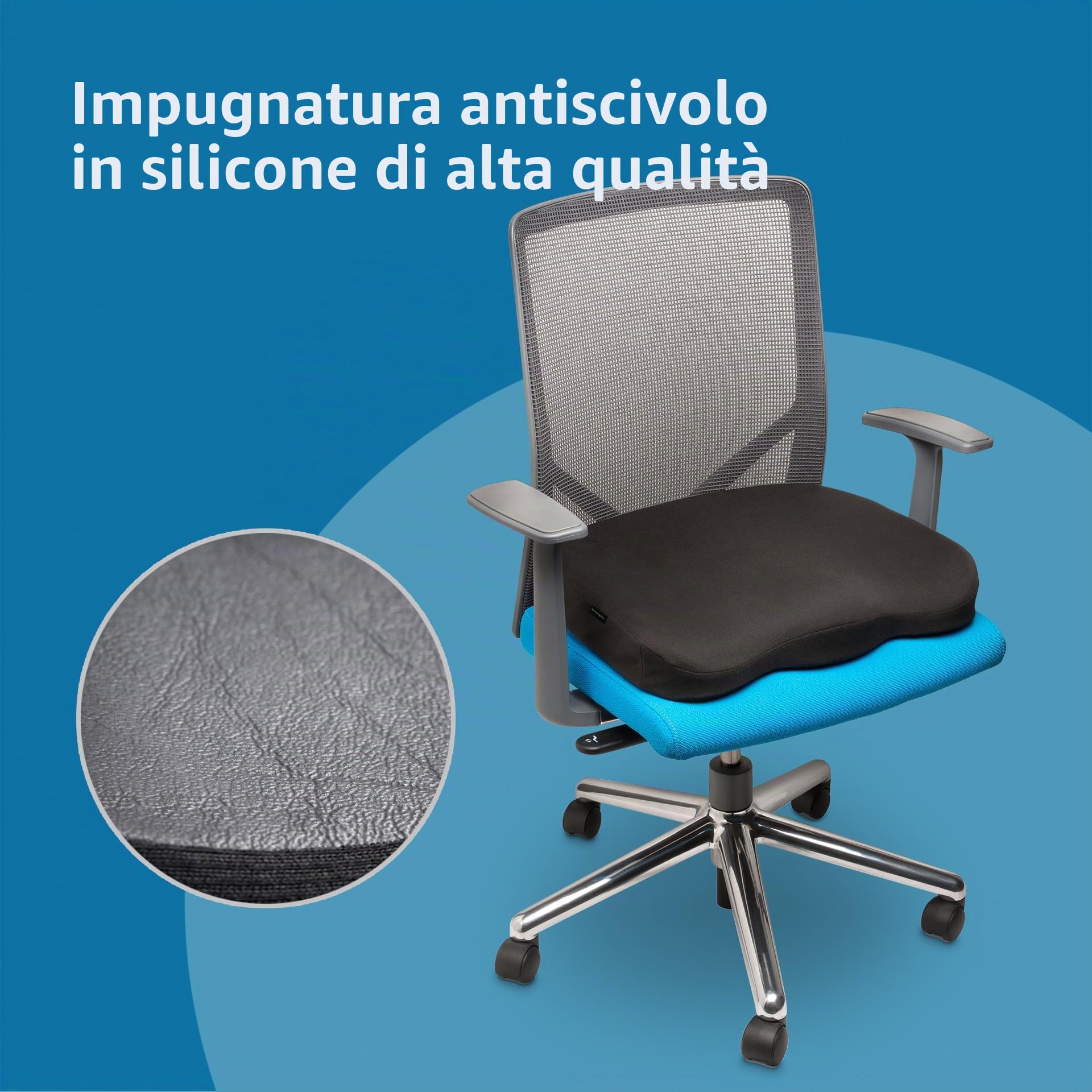 Kensington K55805WW Cuscino per Sedile Ergonomico in Memory Foam, Nero, Sostegno della Schiena, Miglioramento Posturale, Alleviamento della Sciatalgia, Supporto Antiscivolo