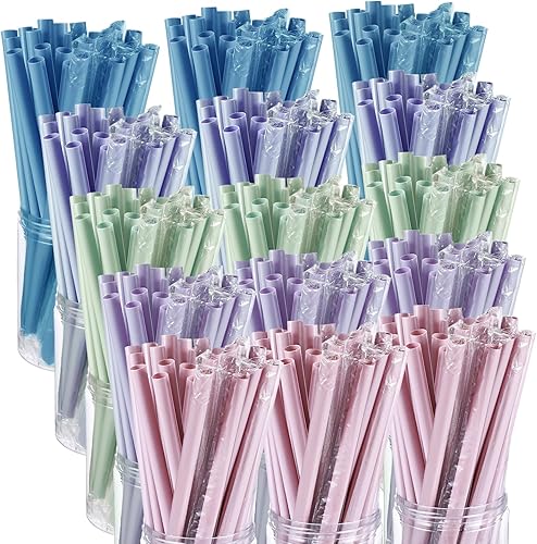 SiliFine 300 popotes jumbo para batidos, envueltas individualmente, varios colores, pajitas de plástico Boba desechables de boca ancha para café