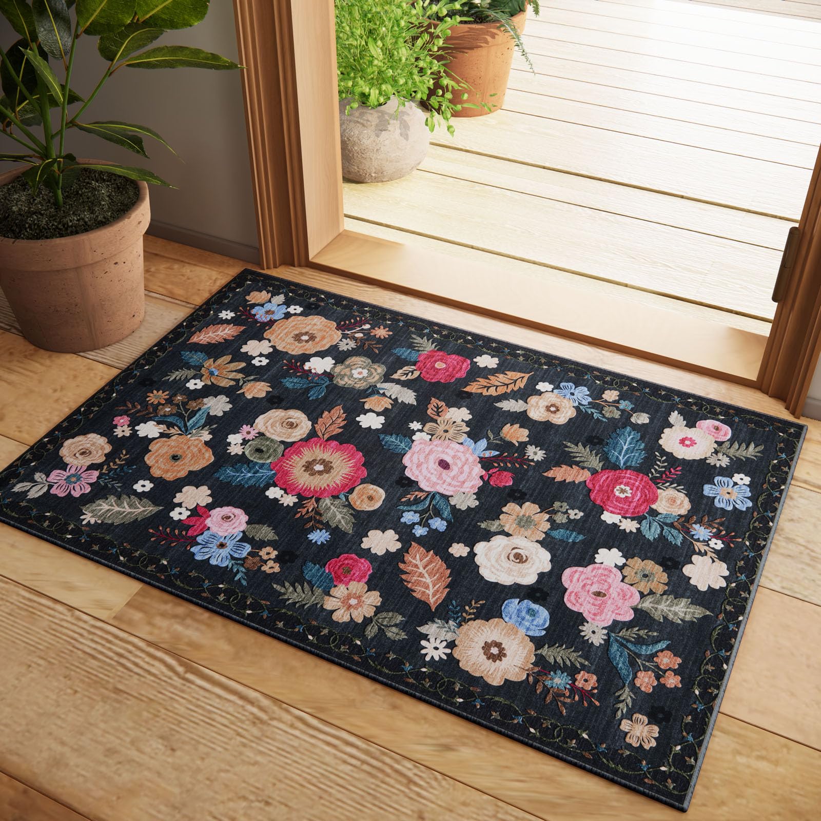 Amazon.com: Washable Small Entryway Area Rugs: 2'x3' Floral Rug Non ...