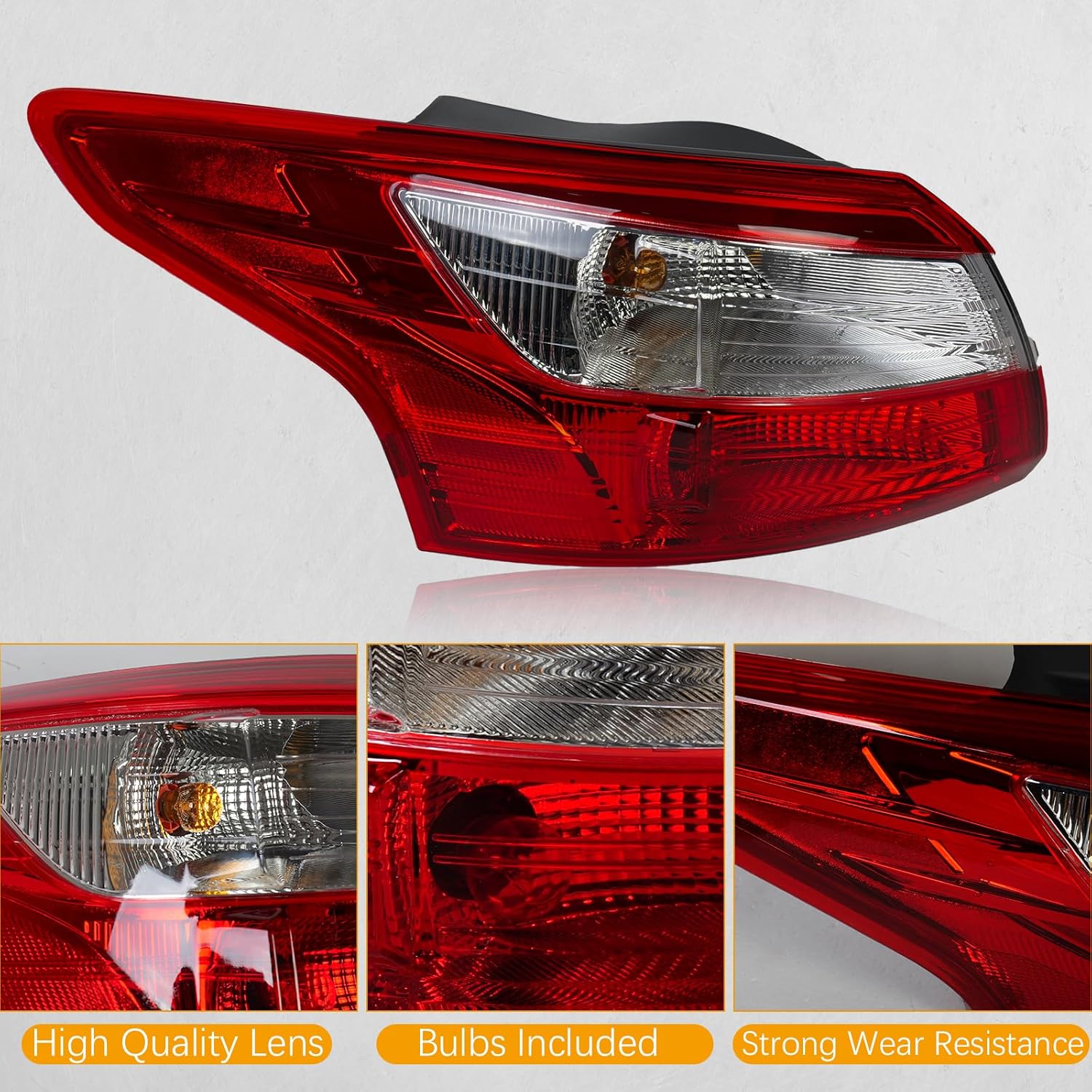 Left Tail Lights Assembly Fit for 2012 2013 2014 Ford Focus 4-Door Sedan,Taillamp Rear Brake Tail lamp Driver Side Red Lens with Bulb Replace for FO2818151