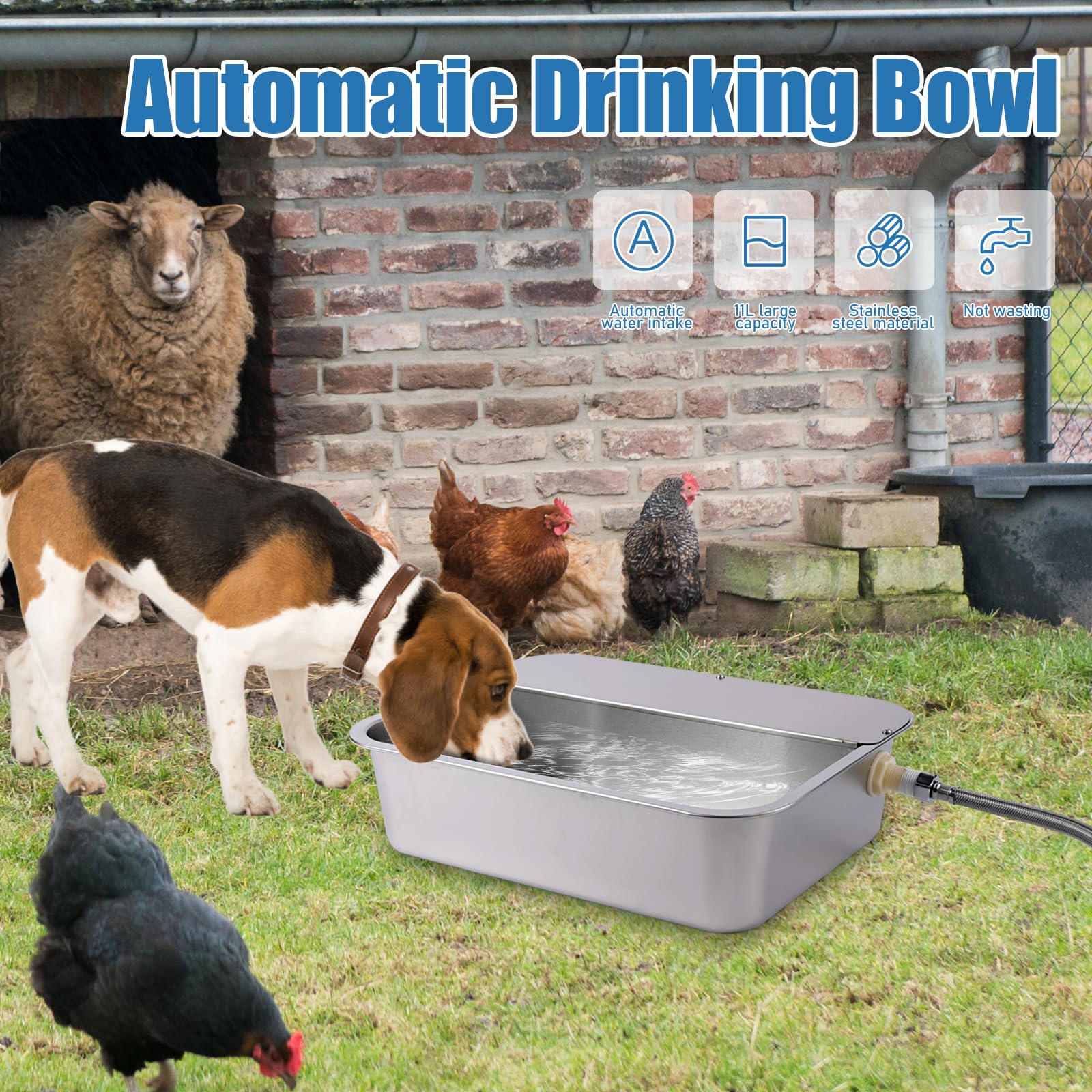 Bebedero AutomáTico para Perros, Bebedero de Acero Inoxidable 11L para Perros Grandes, Correo AutomáTico Autorellenable para Gato de Exterior, CorreoAutomáTico para Cachorro, Gatos y Gallinas