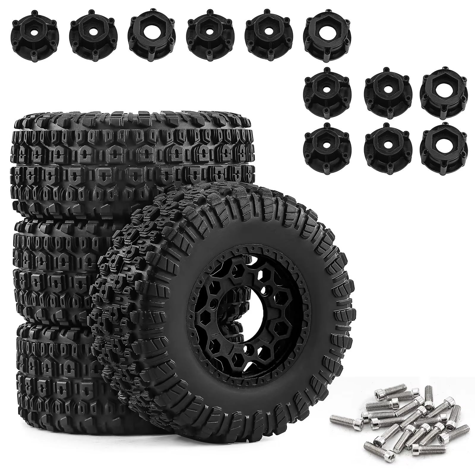 Pneumatico Ruota 109Mm Modifica Parte Per Traxxas Per Slash 1/10 Accessori | RC Car Pneumatici Ruote Short Course Battistrada Resistente Abrasione Adattatori Esagonali Multipli(Black)