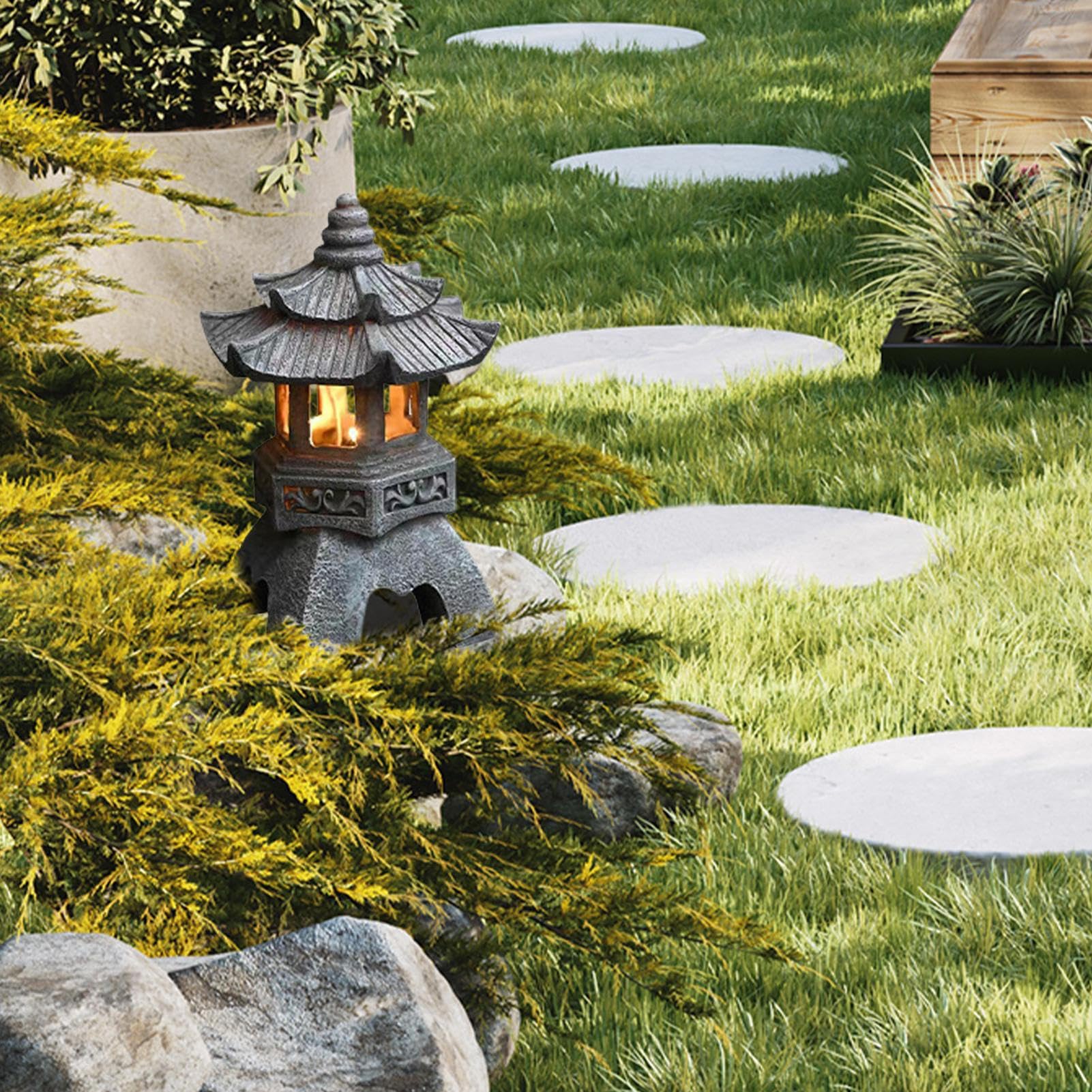 Linterna de Pagoda Estatua Jardín Pagoda Japonesa Piedra Linterna Japonesa Jardín Al Aire Libre Lámparas Solares Decorativas Para Decoraciones Patio