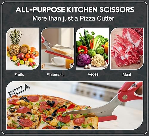 Miniatura 3 de Tijeras de pizza con servidor antiadherente. Corte de pizza afilado sin ensuciar la cobertura. Agarre firme, cortador de pizza de acero inoxidable